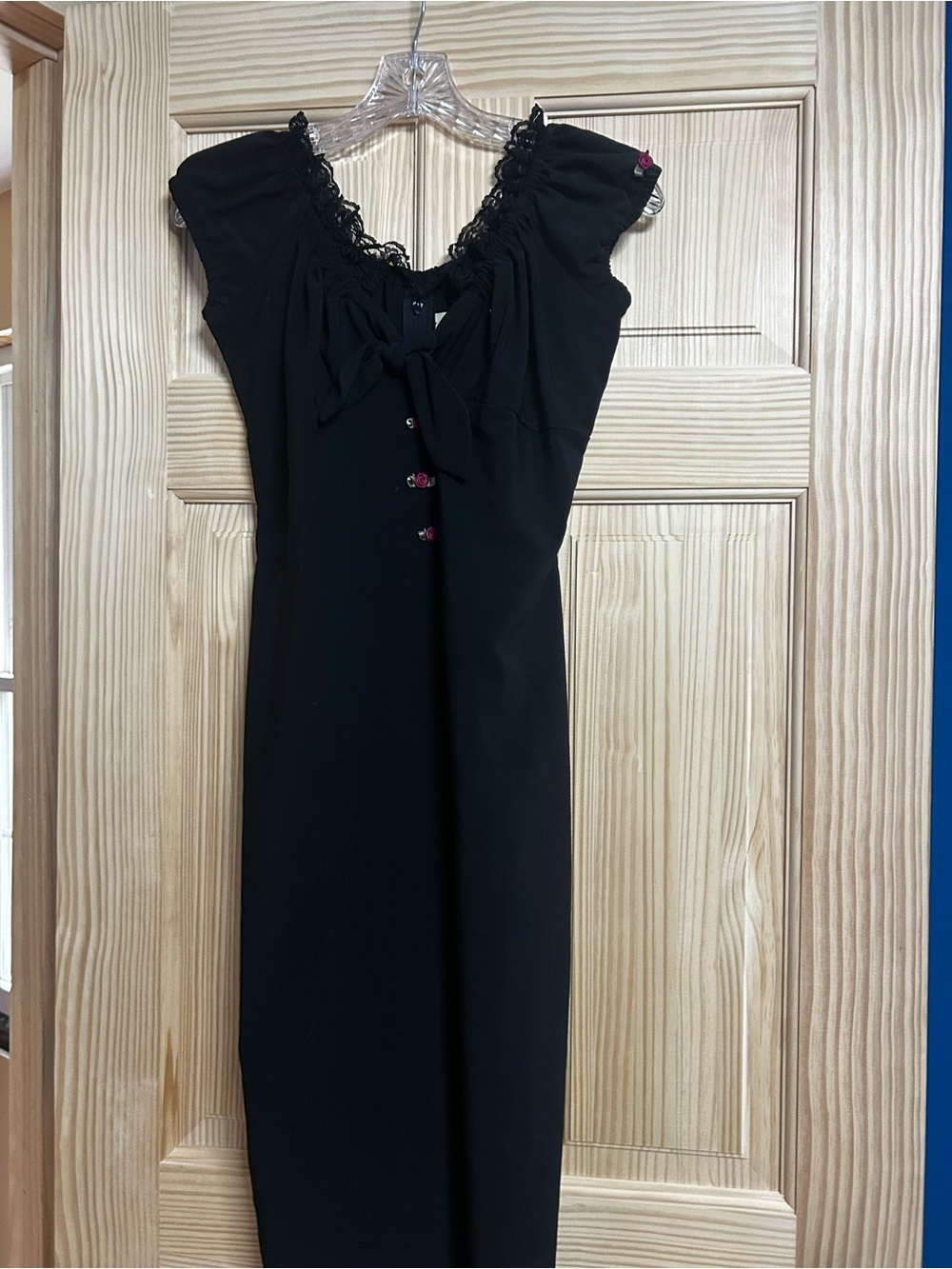 Women’s Stop Staring  Black Lace-Trim Midi Dress with Tie Neck